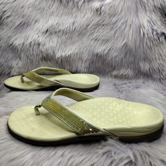 Vionic Orthaheel Tide Sequin Orthotic Thong Flip Flops Womens Size 9 Gold Silver - Picture 1 of 7